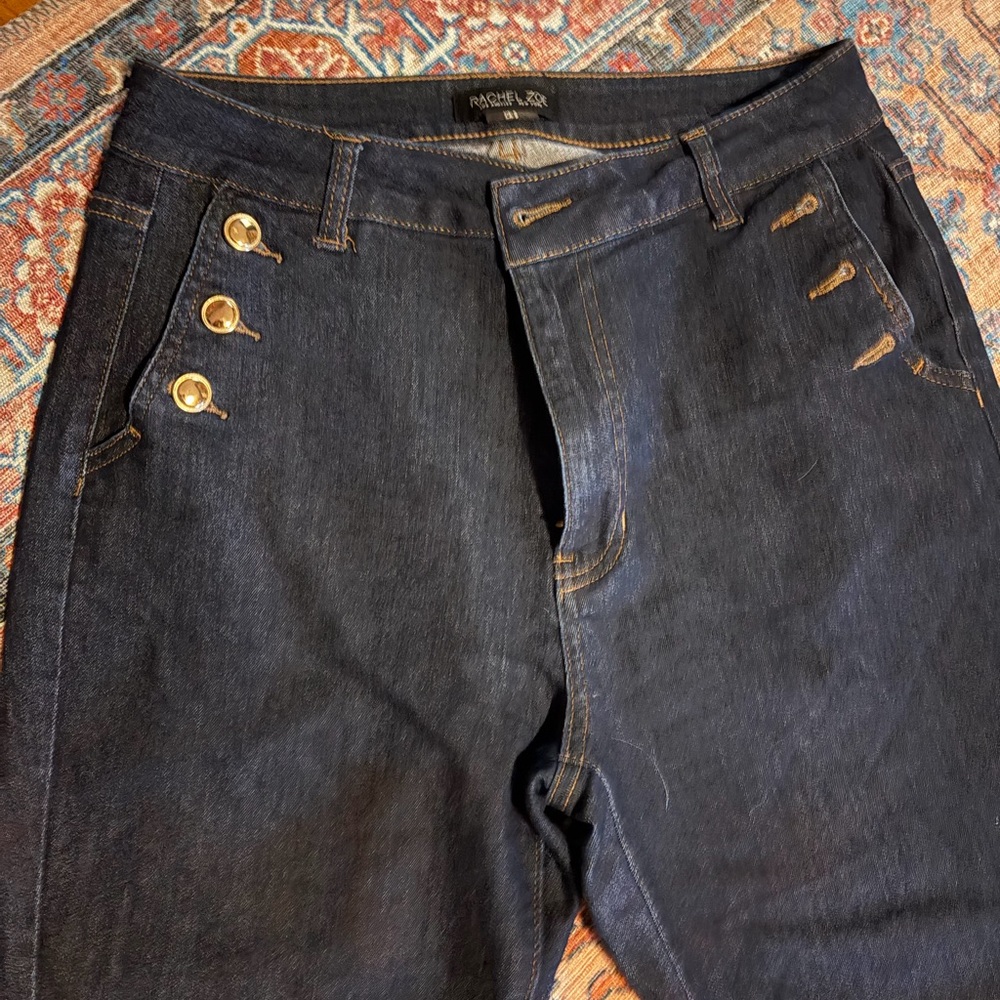 Rachel Zoe Dark Wash Boot Cut Jeans with Gold Buttons - Picture 2 of 3